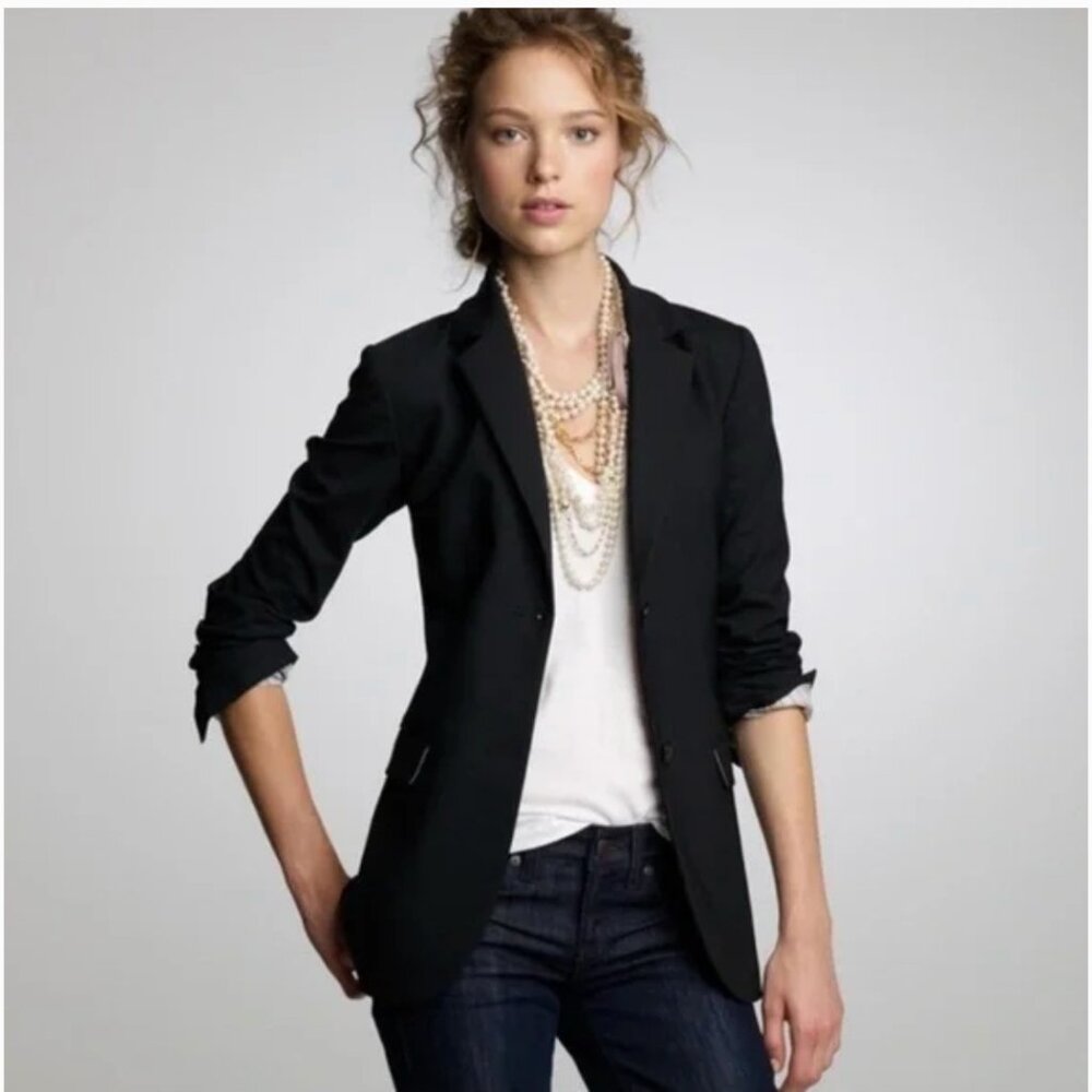 J. Crew Women's Black Boyfriend Blazer Wool‎ Blend Size 0